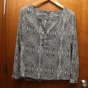Sheer Tribal Print Long Sleeve Pullover Blouse
